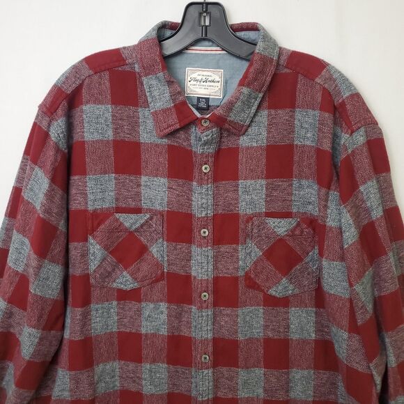 Flag & Anthem Mens XXL Tall Flannel Shirt Red Plaid Long Sleeve Button Down - Picture 3 of 7